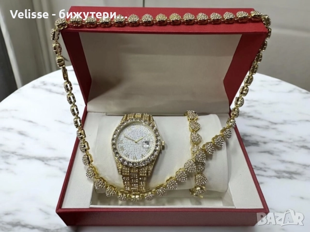 Луксозен комплек бижута,  часовник , гривна и колие, снимка 5 - Бижутерийни комплекти - 52922181