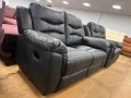 Черни кожени дивани две двойки с релаксиращ механизъм, снимка 7