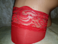 Червени чорапи с дантела М, снимка 3