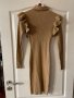 Нова елегантна миди midi спортно елегантна ежедневна ластична бежова рокля рипс тип поло яка , снимка 13