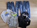 Комплект дънки, суичъри и блуза 134-140, снимка 1 - Детски панталони и дънки - 42096203