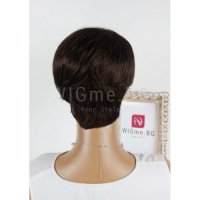 Къса тъмнокестенява перука от естествен косъм с бретон Регина, снимка 5 - Аксесоари за коса - 34515376