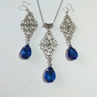Разкошен комплект бижута в кралско синьо и филигранни орнаменти в цвят Сребро , снимка 6 - Бижутерийни комплекти - 38880933