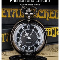 NOUSEG винтидж джобен кварцов часовник с римски цифри+ верижка, снимка 1 - Джобни - 41227197