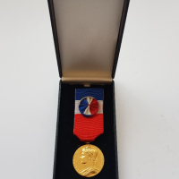 Френски сребърен позлатен медал, снимка 1 - Антикварни и старинни предмети - 36192127