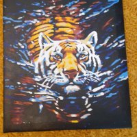 картина платно, репродукция тигър, за интериор, на дървена под рамка, размер 30х40, снимка 1 - Картини - 41973623