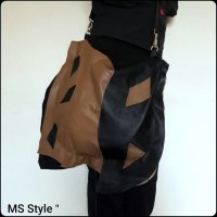 Асиметрична дамска чанта от естествена кожа с две лица! Ръчна изработка!, снимка 3 - Чанти - 34576568