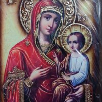 Икона на платно А4 на Пресвета Майка Богородица Закрилница - ръчна изработка . Модел А., снимка 8 - Икони - 42689100