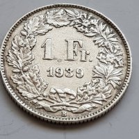 Швейцария 1 франк, 1939 Сребро 0.835, снимка 2 - Нумизматика и бонистика - 38792339