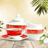 Червени чаши за чай и кафе от костен порцелан използваем в миялна машина, снимка 9 - Чаши - 27209252