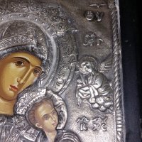 Гръцка сребърна икона проба 950 . Богородица с Младенеца.Стара и автентична. , снимка 7 - Икони - 42238656