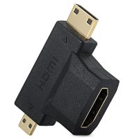 Позлатен 3 в 1 HDMI женски към Micro HDMI и Mini HDMI мъжки конвертор 1080P, снимка 3 - Стойки, 3D очила, аксесоари - 42462655