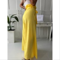 Дамски панталон със широк крачол в жълто , снимка 2 - Панталони - 41312395