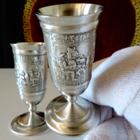 Чаши на столче за ракия,калай. , снимка 3 - Антикварни и старинни предмети - 44620556