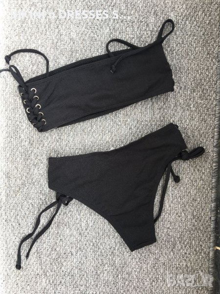 Черен бански рипс с връзки, снимка 1