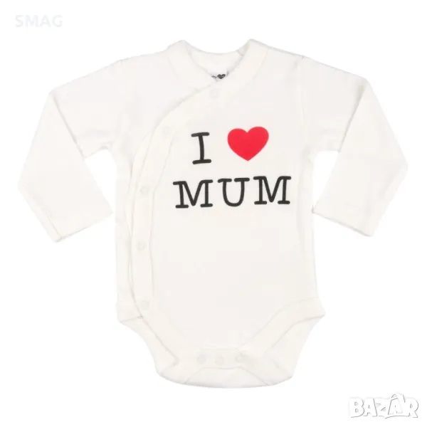 Бебешко памучно боди за момче Бяло I Love Mum 0-6 м S_1183603, снимка 1
