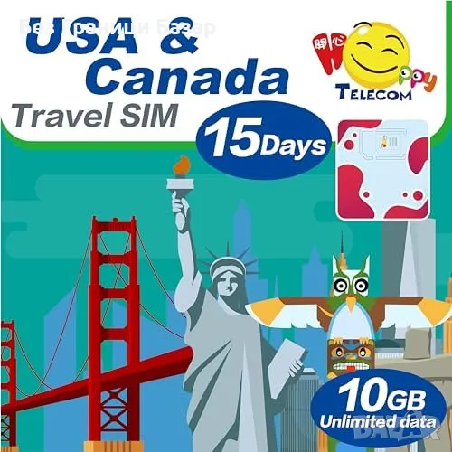 Нова Travel SIM карта | 15 дни интернет в САЩ и Канада | 10GB 5G | Без регистрация, снимка 1