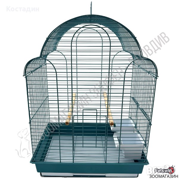 Клетка за Птици - с Раздвижен Покрив - 42см/30см/57см - с 2 Хранилки и 2 Кацалки - Масленосин цвят, снимка 1