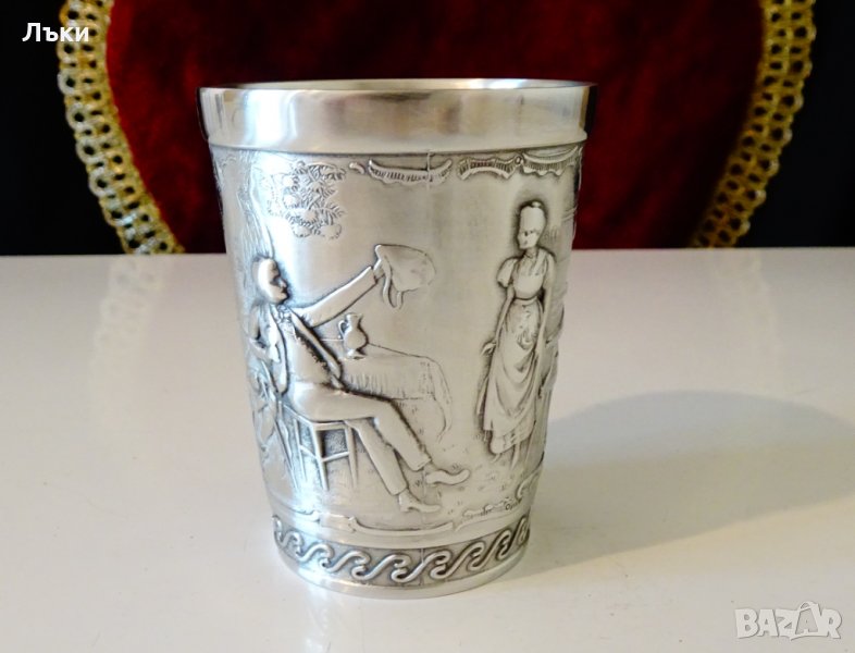 Чаша от калай за вино,релефна картина. , снимка 1