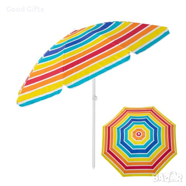 Плажен чадър с чупещо рамо, шарен на райе 2м, снимка 1