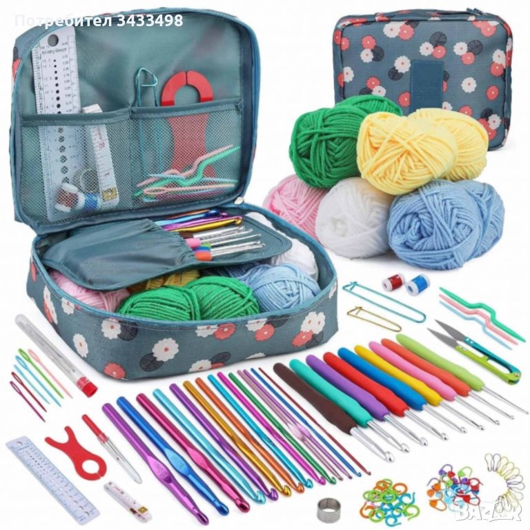 Комплект аксесоари за плетене – 107 части | Пълен сет за начинаещи и напреднали, снимка 1