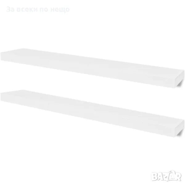 2 стенни MDF полици за съхранение на книги/DVD, бели, снимка 1