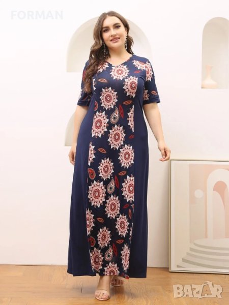 Тъмносиня рокля с принт мандала 4ХЛ размер, снимка 1