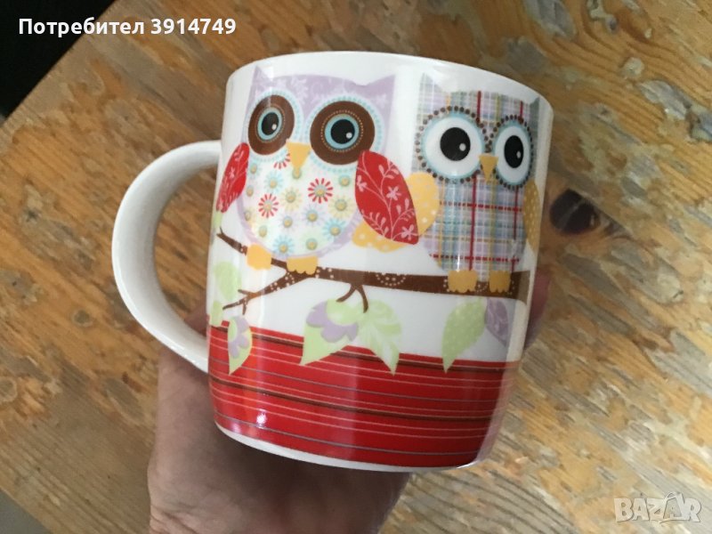 Чаша керамична за кафе, чай с артизански принт на Бухал / Сова, 320 мл, НОВА, снимка 1