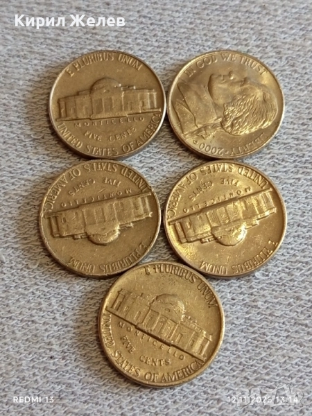 Пет монети пет цента АМЕРИКА различни години за КОЛЕКЦИЯ ДЕКОРАЦИЯ 51808, снимка 1
