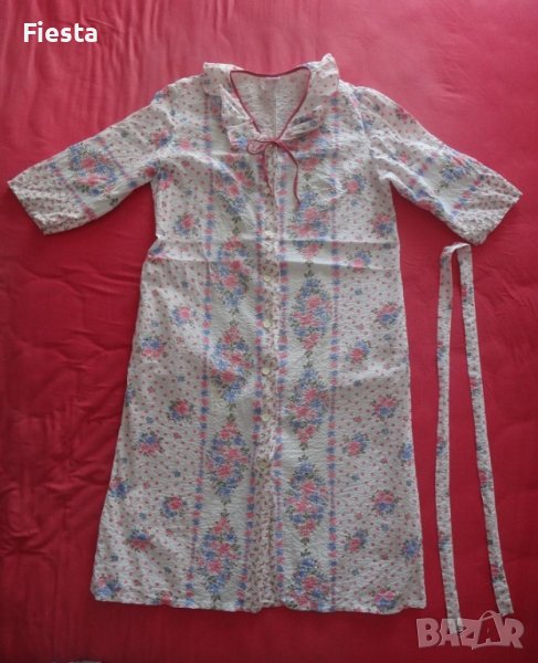 Бяла дълга нощница на цветя, материя фру-фру, снимка 1