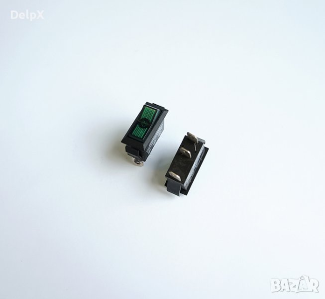 Ключ, 3pin, 2 положения, светещ, зелен, 12V, 20A, 25x11mm, снимка 1
