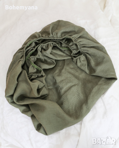 Babyly ленен овален чаршаф с ластик – 40 х 85 см – зелен чаршаф за количка, снимка 1