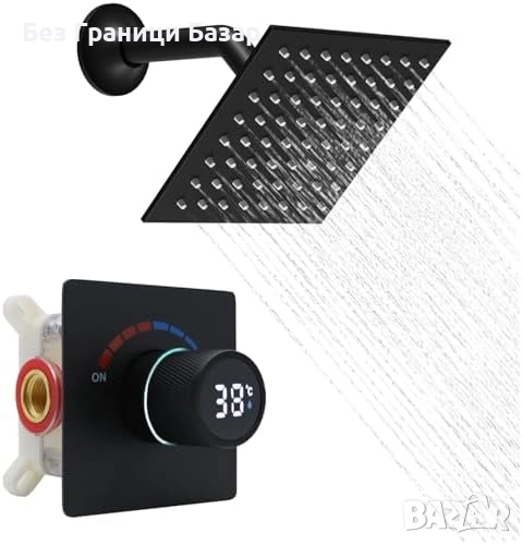 Нов Луксозен душ сет с LED термо дисплей и дъждовна глава 6", Черен за баня, снимка 1