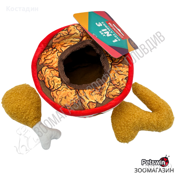 Плюшена Играчка за Куче - със Звук - 3in1 - Cuddly Toys Fried Chicken Set - Pet Interest, снимка 1