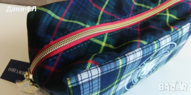 Estee Lauder козметичен несесер – синьо-зелено каре, снимка 7 - Други - 52771975