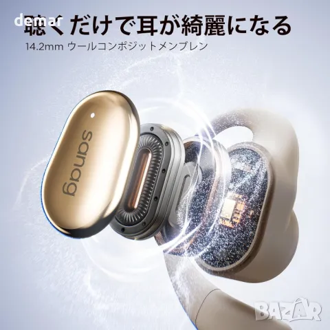 Слушалки с отворено ухо SANAG C16S Open Fit, безжични Bluetooth с микрофон, с куки за уши, бежово, снимка 4 - Безжични слушалки - 48010947