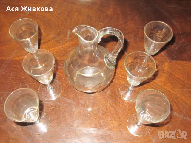 Стъклени сервиз и чаши със златен кант, снимка 4 - Сервизи - 48015799