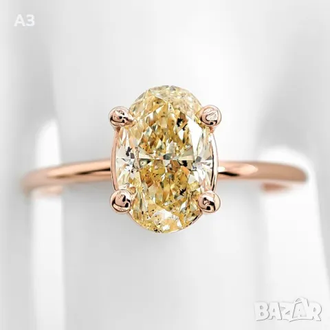 Пръстен от Розово злато - 1.15 карата Жълт естествен диамант., снимка 3 - Пръстени - 47753188