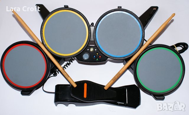 Xbox 360 Rock Band жични барабани в комплект с педал и палки, снимка 2 - Аксесоари - 40438973