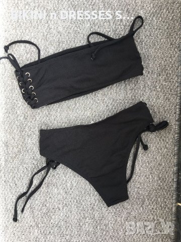 Черен бански рипс с връзки, снимка 1