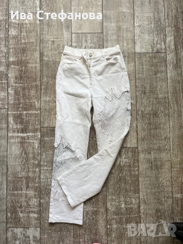 Бели разкошни 100 % памук памучни елегантни дънки дънкови панталони с бяла дантела , снимка 3 - Дънки - 51627355