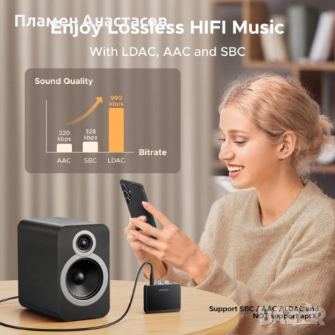 UGREEN BT505 Bluetooth Audio Adapter – безжичен Bluetooth приемник за аудио системи, снимка 3 - Други - 53296657