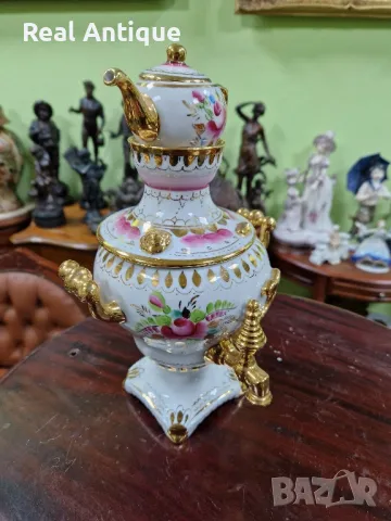 Рядък антикварен колекционерски руски съветски порцеланов самовар Гжель , снимка 4 - Антикварни и старинни предмети - 48353134