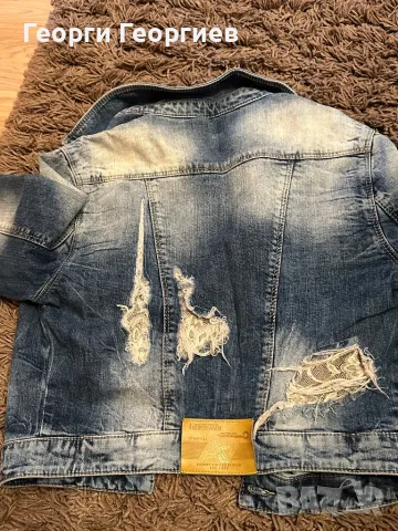 Уникално дънково яке с жълти акценти и дантела, снимка 4 - Якета - 49518331