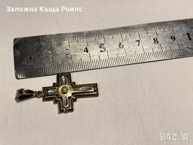 Елегантен златен кръст 14К 585, 5.24 гр., 5 камъка, 4 см, снимка 5 - Колиета, медальони, синджири - 56239594