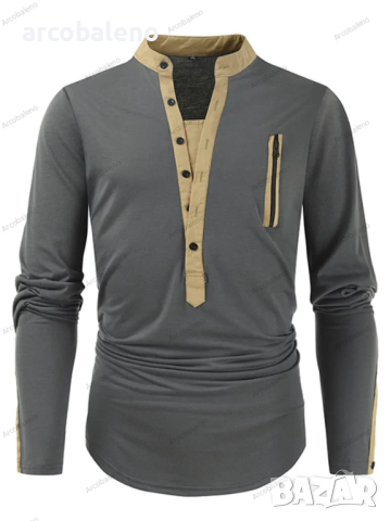 Мъжка тактическа тениска с дълъг ръкав с цип с цветни блокчета и яка Henley, 5цвята , снимка 16 - Тениски - 44624157