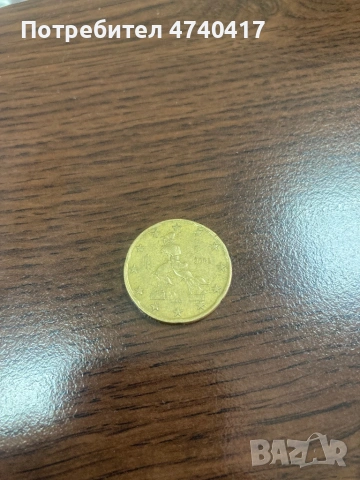 Рядка италианска монета от 20 евроцента от 2002 г.  На лицевата страна е изобразена скулптурат, снимка 2 - Нумизматика и бонистика - 53708085