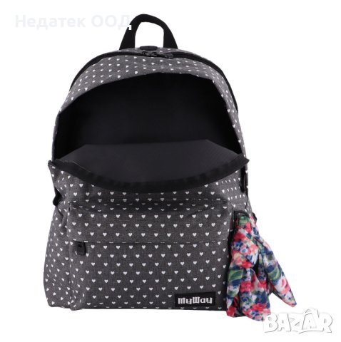 Ученическа раница със подсилен гръб и бандана, Myway, Сива/ сърца, снимка 2 - Раници - 41811165