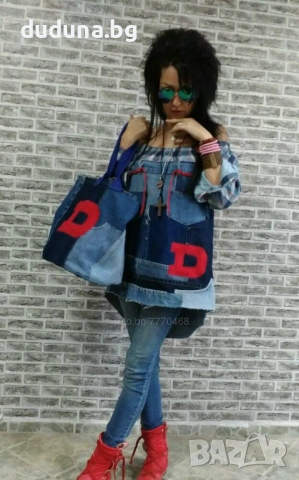 Дива къса рокля дънкова с каре и червени акценти, , снимка 3 - Рокли - 53141056