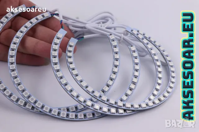 Ангелски очи многоцветни RGB LED Фарове Angel Eyes DRL за кола пръстени 2x131 и 2x146 mm рингове , снимка 11 - Аксесоари и консумативи - 48038627